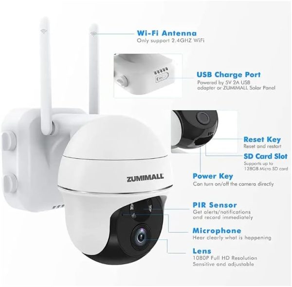 ZUMIMALL Security Cameras Wireless Outdoor, 360° PTZ Outdoor Camera,2K Solar Security Cameras for Home, Spotlight & Siren/2.4G WiFi/3MP Color Night vision/2-Way Talk/PIR Detection/SD/Cloud - Image 9
