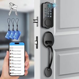 Fingerprint Smart Front Door Lock Set, 5 in 1 Keyless Entry Door Lock with Handle, Electronic Keypad Deadbolt, Works with App, Auto-Lock, Code Door Lock, Easy Installation